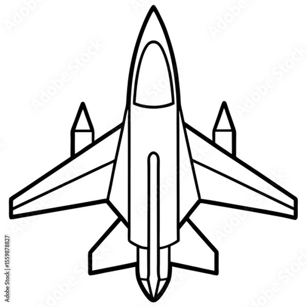 Obraz Top View Fighter Jet Line Art Vector
