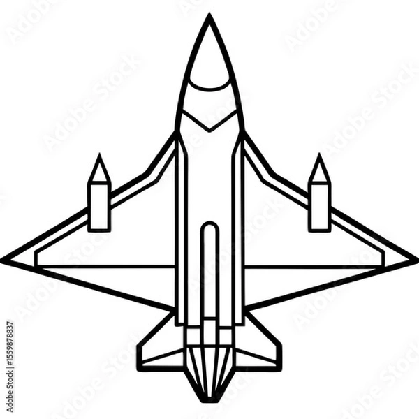 Obraz Top View Fighter Jet Line Art Vector