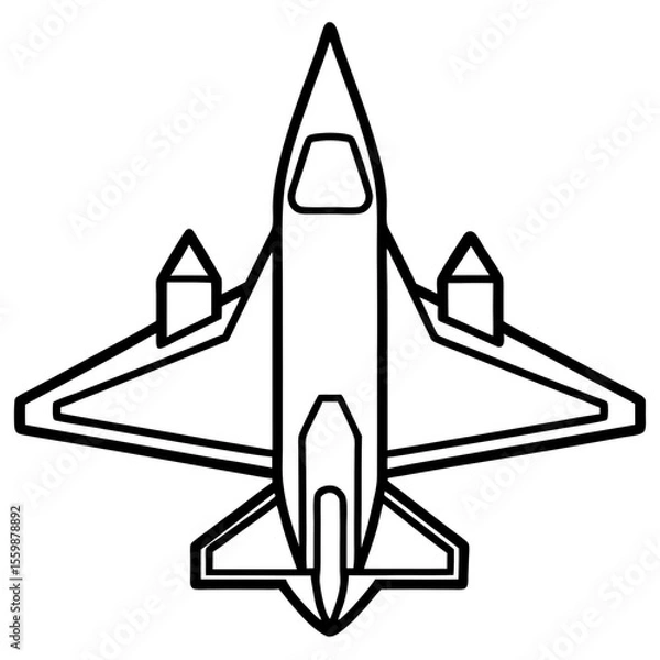 Obraz Top View Fighter Jet Line Art Vector