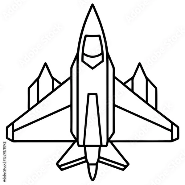 Obraz Top View Fighter Jet Line Art Vector