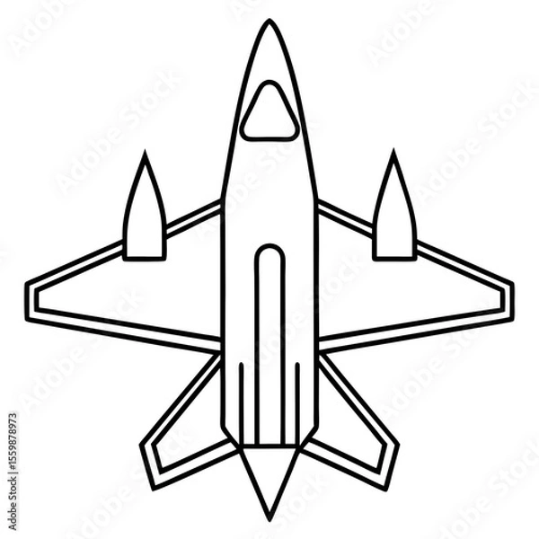 Obraz Top View Fighter Jet Line Art Vector