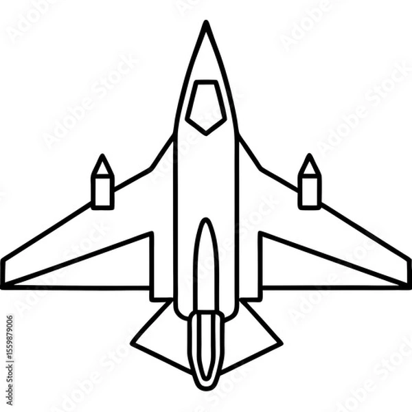 Obraz Top View Fighter Jet Line Art Vector