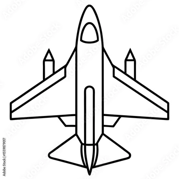 Obraz Top View Fighter Jet Line Art Vector