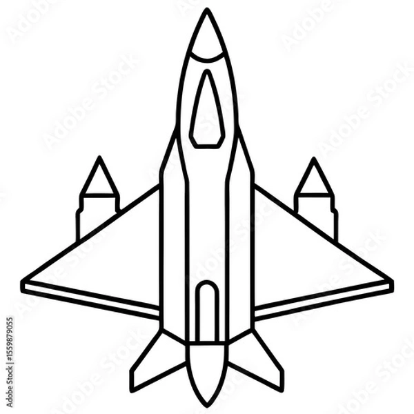 Obraz Top View Fighter Jet Line Art Vector