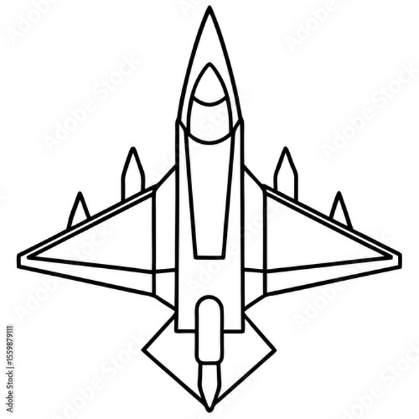 Obraz Top View Fighter Jet Line Art Vector