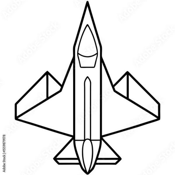 Obraz Top View Fighter Jet Line Art Vector