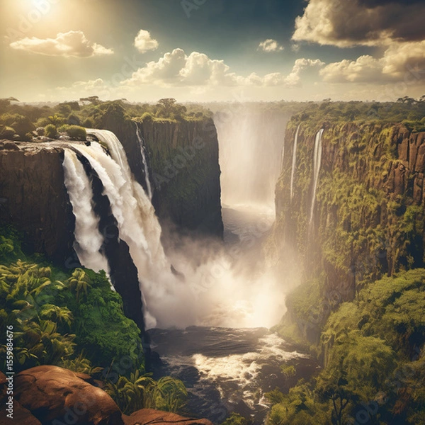 Fototapeta Victoria Falls Retro Grain Style Live-Action Composite