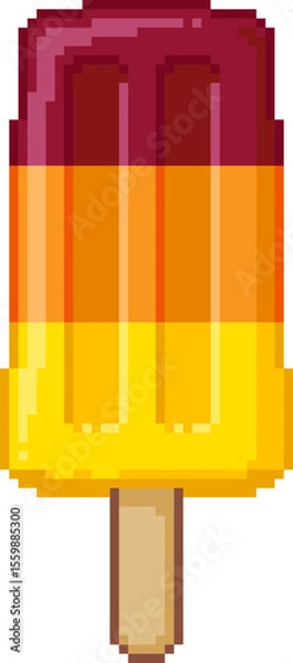 Fototapeta Pixel art illustration of a layered fruit popsicle in red, orange, and yellow colors on a white background. Vector illustration.