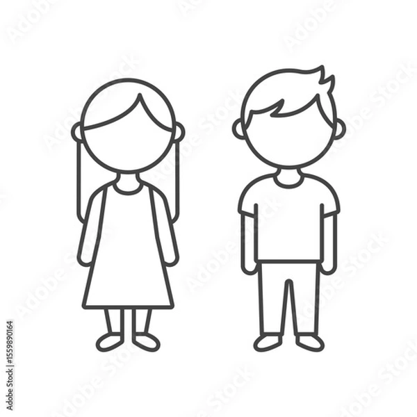 Fototapeta Boy and girl minimalist line icon. Vector