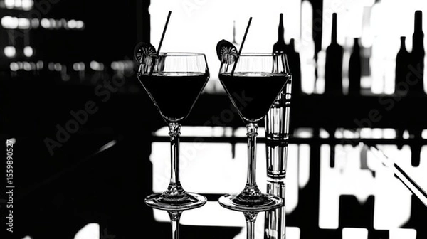 Fototapeta Two martini glasses with a lime wedge in each