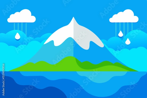 Fototapeta Serene Mountain Landscape Rain, Clouds, and Island Reflection