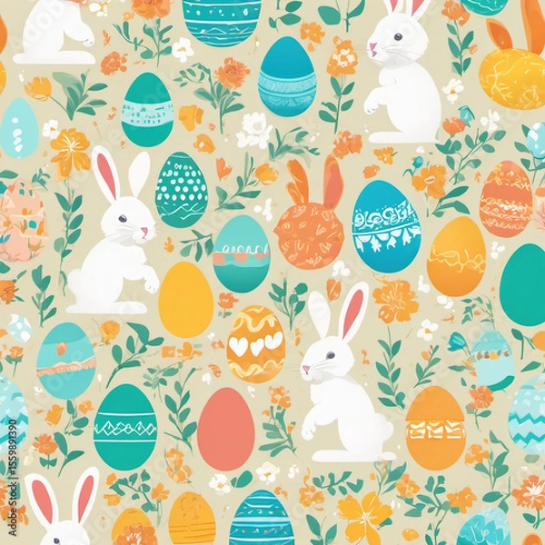Fototapeta Easter 2D Flat Style Illustration in Blueprint Medium