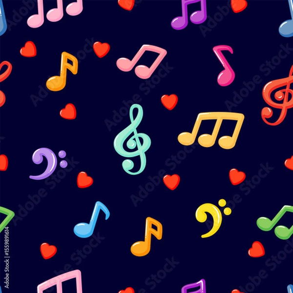 Obraz Cute colorful musical notes seamless pattern background