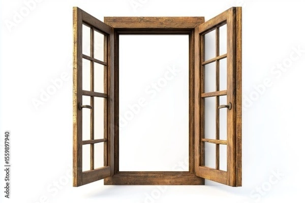 Fototapeta A window with a wooden frame is open