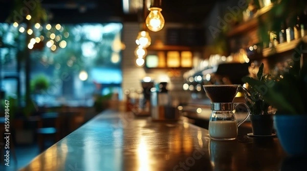 Fototapeta A glass of milk is on a counter in a bar