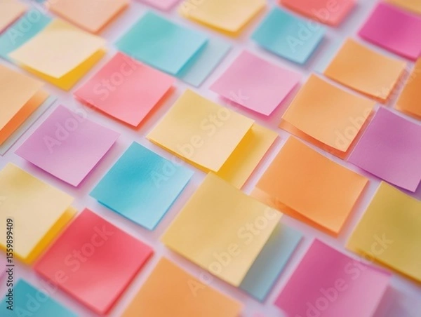 Fototapeta A bunch of colorful sticky notes are on a white background