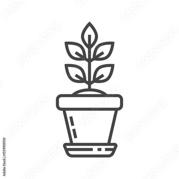 Fototapeta Plant in a pot with leaves line icon. Growth and nature concept for gardening and environmental themes. Vector illustration