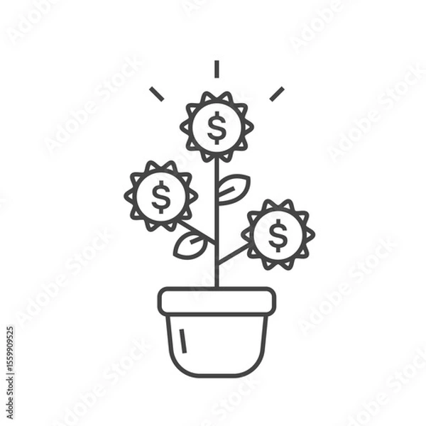 Fototapeta Money tree with coins and leaves line icon. Investment concept. Vector illustration
