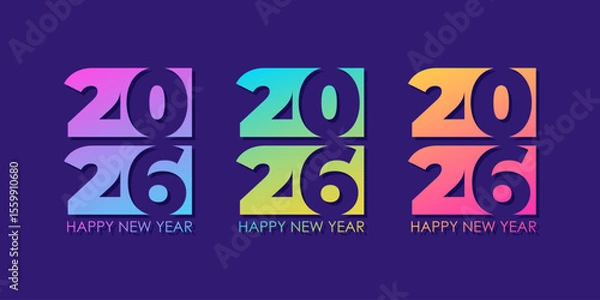 Obraz 2026 Happy New Year Set. Creative graphic designs for 2026 New Year festive posters, greeting cards and banners. Vector illustration.