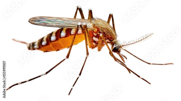 Fototapeta The Mosquito: The mosquito is a tiny insect with a long proboscis, capable of causing significant harm and irritation. This photograph provides a detailed view of its anatomy.
