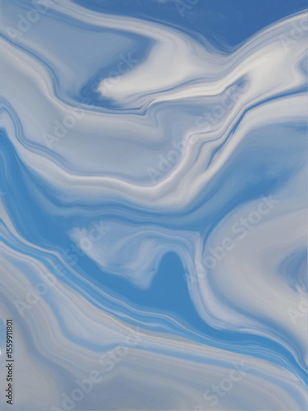 Fototapeta Swirling patterns of blue and white create a tranquil, marble-like abstract.
