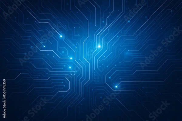 Fototapeta Blue glowing micro circuit background futuristic neural network design electronic motherboard pattern digital technology template for artificial intelligence project