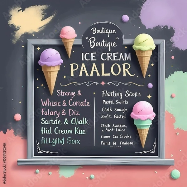 Fototapeta Chalkboard Ice Cream Parlor Menu with Pastel Cones