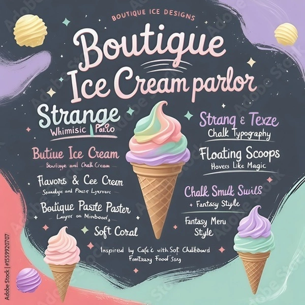 Fototapeta Chalkboard Ice Cream Parlor Menu with Pastel Cones