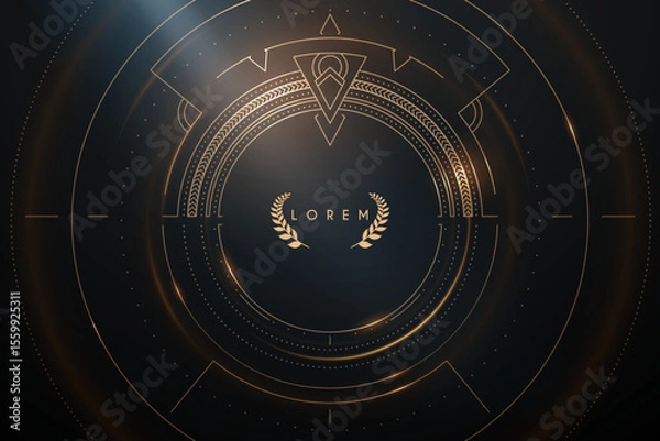 Fototapeta Ornate golden circle frame with light effect