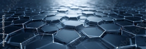Obraz A close up of a dark blue hexagonal pattern with a shiny surface and bright light reflection
