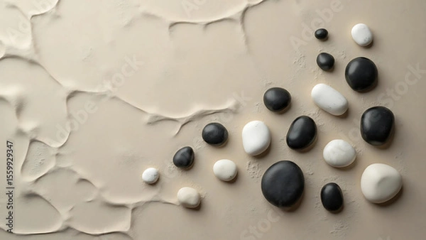 Fototapeta Zen Stone Arrangement with Pebbles on Sand – Top-Down View
