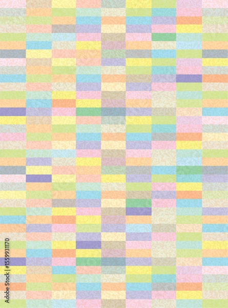 Obraz Geometric pattern with colorful squares. Brick wall background. Trendy creative vector pattern with colorful pastel bricks and copy space for text. Ideal for poster, banner, card, sale, invitation.