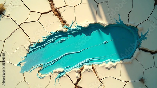 Fototapeta Brush Stroke of Turquoise Paint on Cracked Stone Surface – Artistic Texture