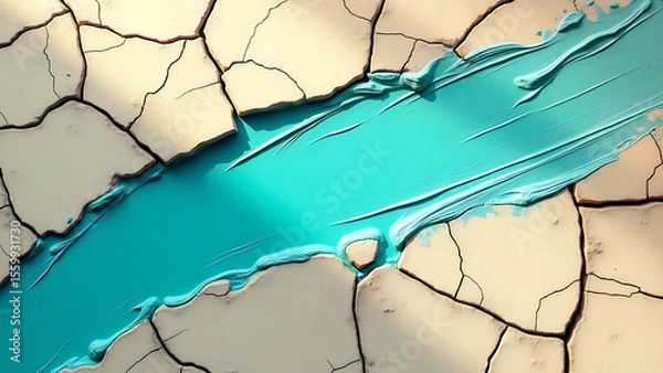 Fototapeta Brush Stroke of Turquoise Paint on Cracked Stone Surface – Artistic Texture