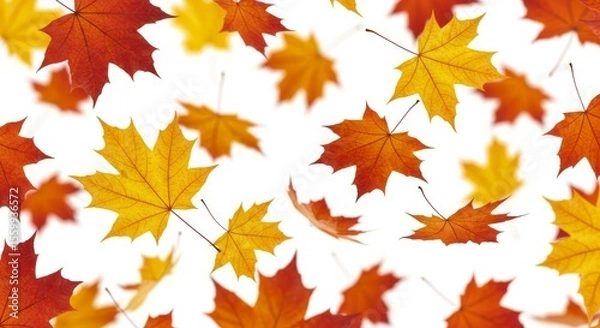 Obraz Falling Maple Leaves Autumn Color Against White Background