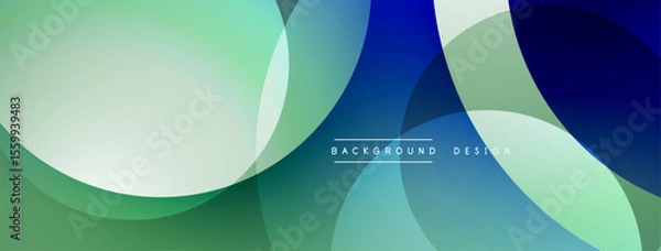 Fototapeta Abstract background features overlapping circles, gradients. Blue, green hues create dynamic visual effect. Modern design element.