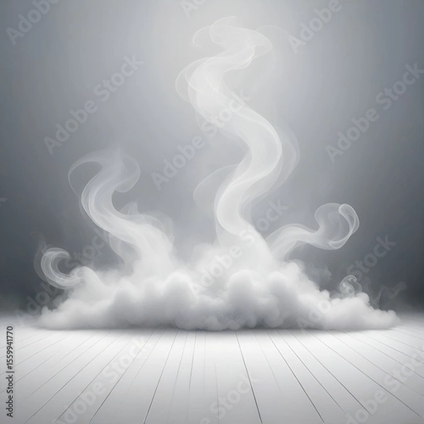 Fototapeta Elegant White Smoke Rising Gracefully in Minimalist Grey Room with Soft Light and Clean Floor