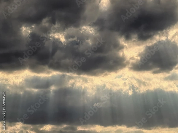 Obraz landscape stormy sky with clouds and rays of the sun