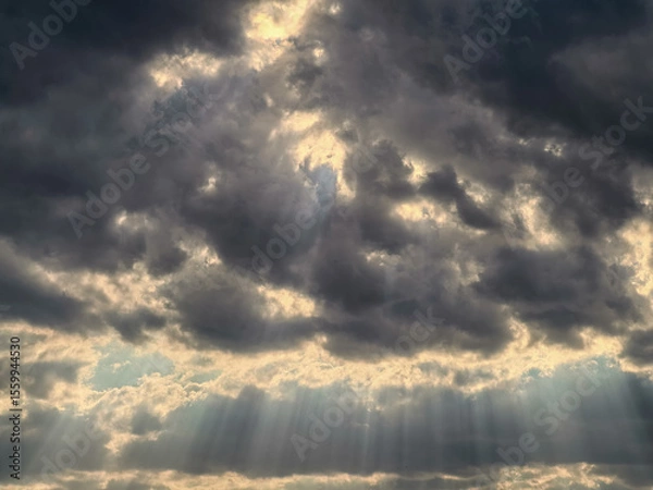 Obraz landscape stormy sky with clouds and rays of the sun