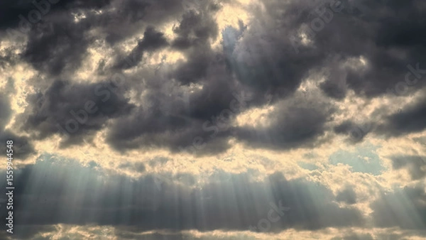 Obraz landscape stormy sky with clouds and rays of the sun
