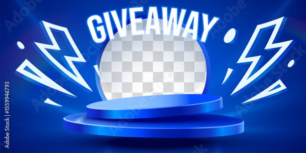Obraz Giveaway winner announcement social media post template with podium and present boxes. Giveaway winner announcement. Vector illustration
