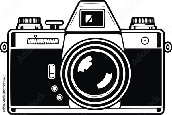 Fototapeta Vector art of a classic camera with lens isolated on white background