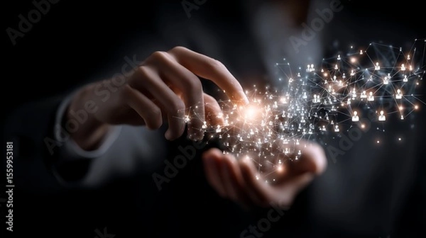 Fototapeta Hands holding network data
