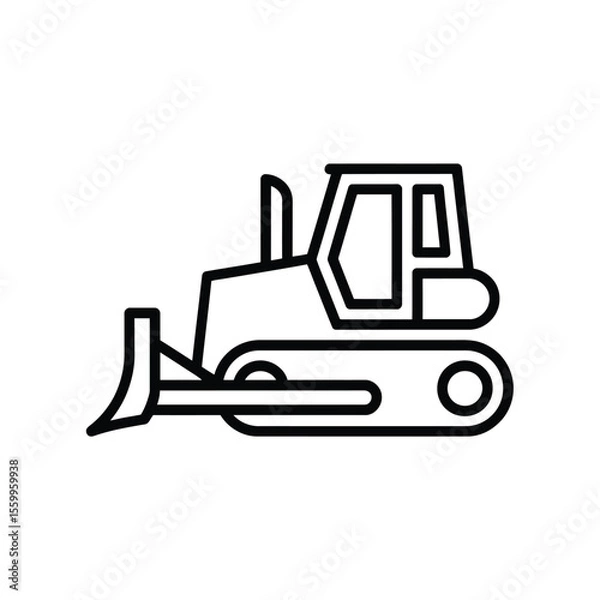 Fototapeta Simple black line art icon of a bulldozer on a white background