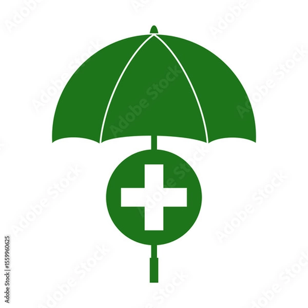 Obraz Green Health Insurance Icon with Umbrella Symbolizing Financial Protection Against Medical Setbacks, Isolated on White Background