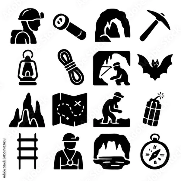 Obraz Collection of Cave Exploration and Caving Icons