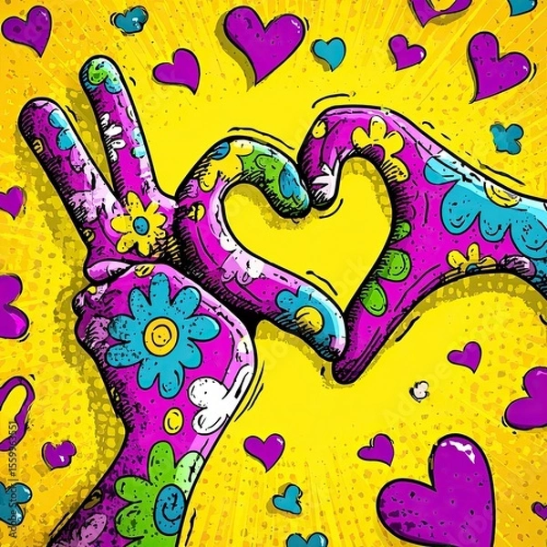 Fototapeta Hands forming heart shape, colorful, whimsical design