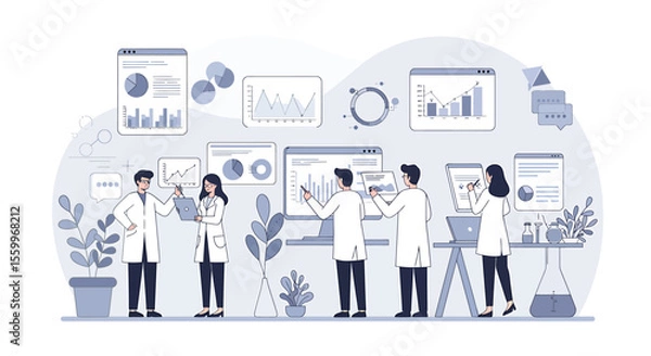Fototapeta Scientists Analyzing Data and Charts in a Modern Laboratory Setting