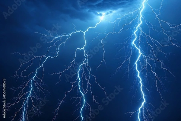 Fototapeta Digital Rendering of Blue Lightning Bolts on Dark Blue Background Free Photo Make by AI