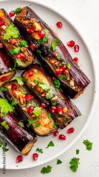 Fototapeta Georgian eggplant rolls filled with creamy walnut paste flavored with garlic, coriander, caraway and cayenne.